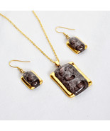 Jewelry set - handmade brown bubble glass with gold, necklace and earrings - $43.30