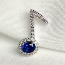 3CT Oval Cut Blue Sapphire Music Key Pendant Necklace 14k White Gold Finish - £72.67 GBP
