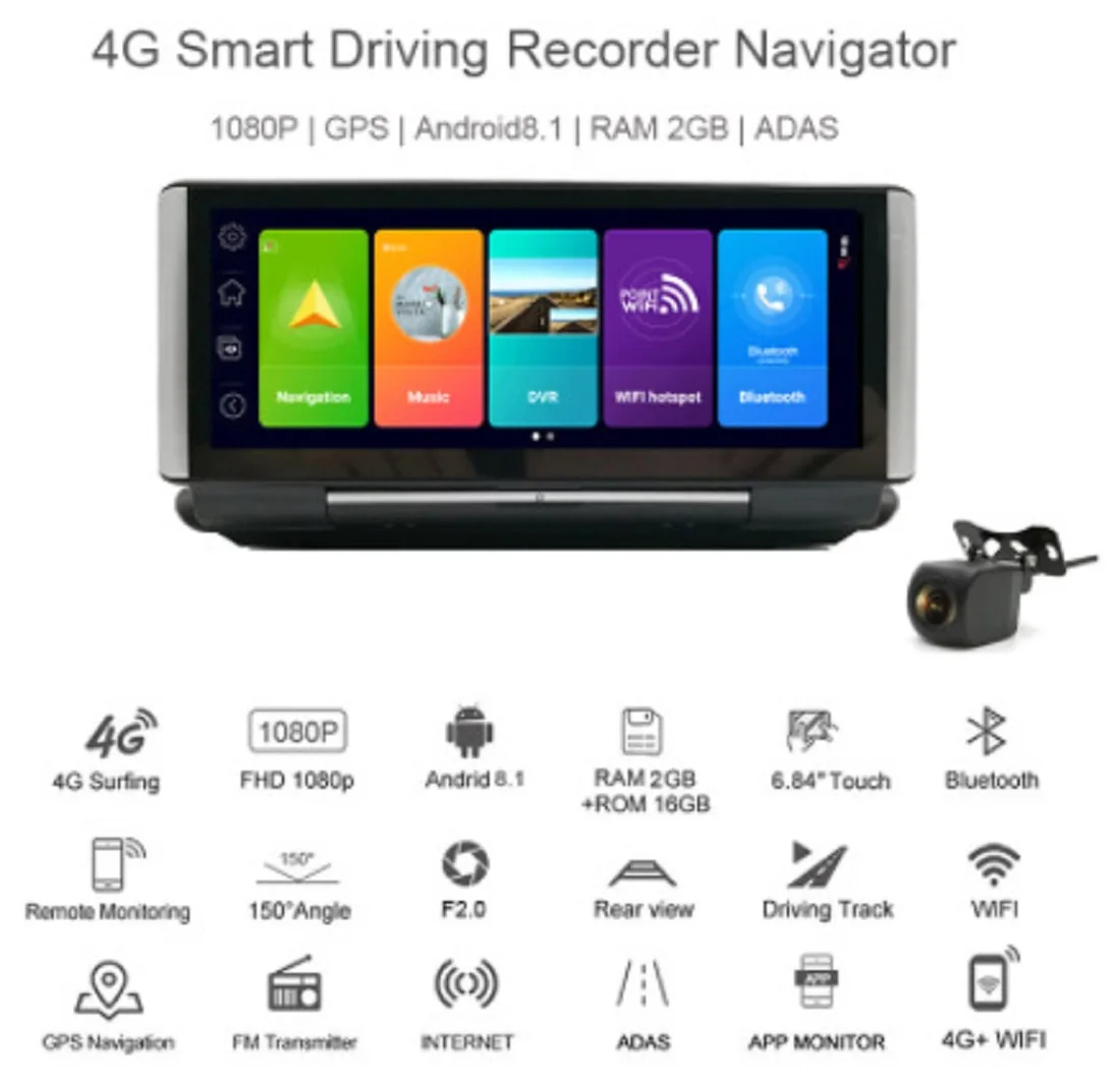 Car 7 Inch 4G Android 8.1 Car DVR GPS 2G RAM FHD 1080P Video Recorder Dual Lens - £148.72 GBP+