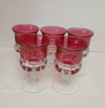 Vtg Indiana Glass ? Kings Crown Ruby Wine Water Glasses Goblets Set Of 5 - £47.01 GBP