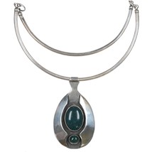 1975 Modernist Sterling bloodstone pendant choker necklace 17&quot; - $254.68