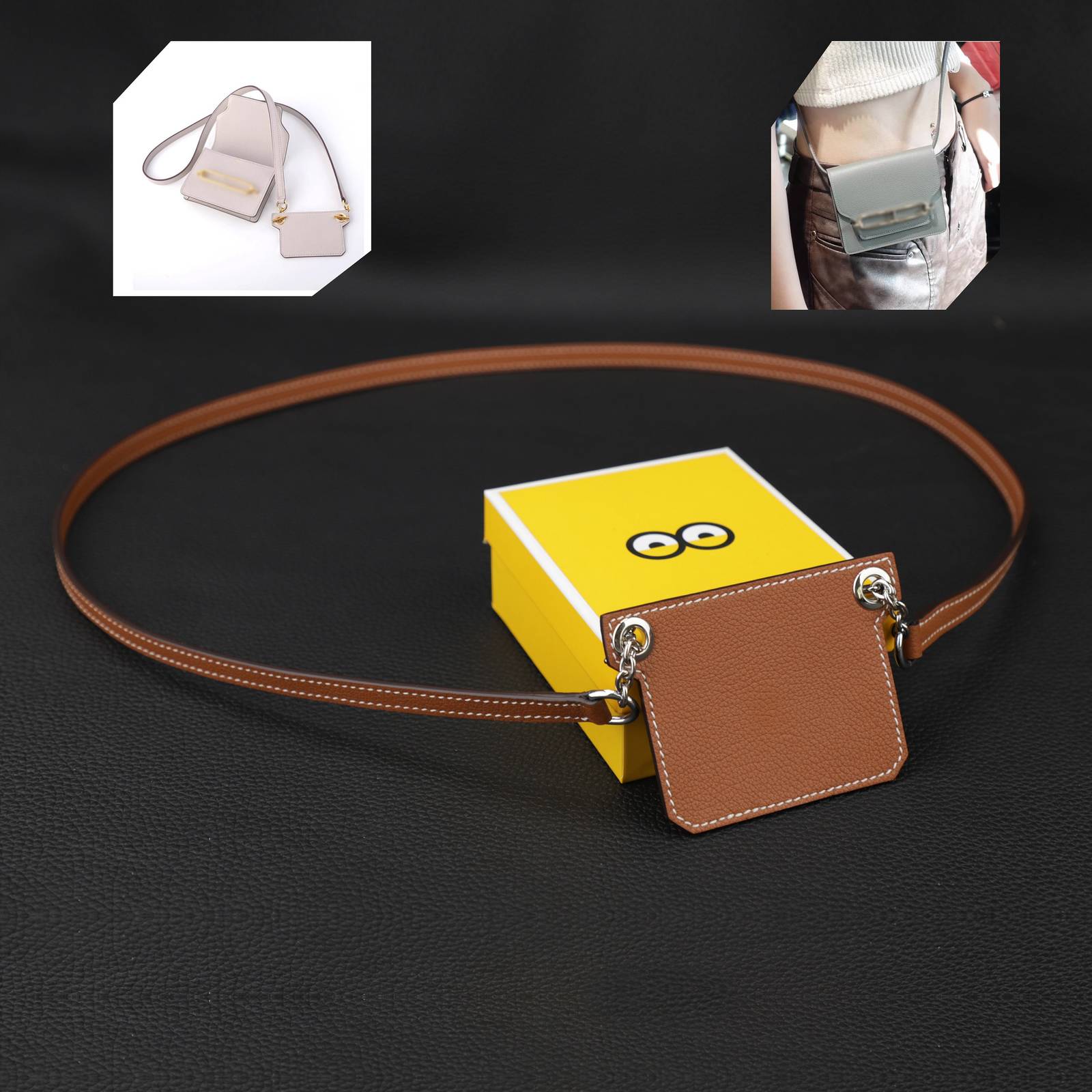 1.2cm width wallet strap in evercolor leather with T insert crossbody wallet