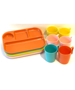 Vintage Colonial Plastics Multi-Color Divided Lunch Trays &amp; Cups 12-Piec... - $42.56