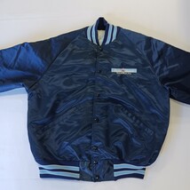 Vintage 1980s Petro-Chem Insulation Men's Blue Satin Varsity Jacket Chest 50" image 13