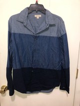 Calvin Klein Jeans Colorblock Chambray Denim Look Men&#39;s Medium Long Sleeve Shirt - £9.37 GBP