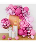 153PCS Pink Balloon Arch Kit Hot Pink Confetti Balloons Party Decor - $29.99