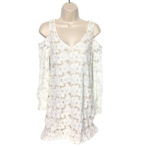Gianni Bini Women&#39;s Cold Shoulder Shift Dress Size Small Cream Lace V Neck - £24.46 GBP