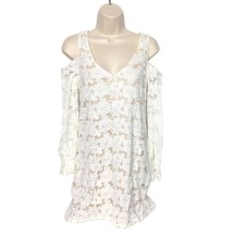 Gianni Bini Women&#39;s Cold Shoulder Shift Dress Size Small Cream Lace V Neck - £24.83 GBP