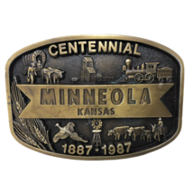 VTG Minneola Kansas Centennial 1887 1987 Brass Belt Buckle Finchers Find... - £51.43 GBP