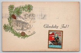 Christmas Greetings A/S Cabin Pinecone Branch 1928 Danmark Postcard L22 - £5.55 GBP