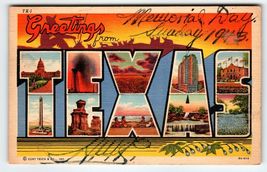 Greetings From Texas Large Big Letter Postcard 1943 Linen Unused Curt Teich - $5.66