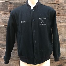 Vintage Noir Laine Baseball Snap Avant Veste 1980&#39;s 1990&#39;s Taille L - £92.83 GBP