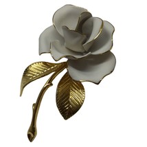 Cerrito Signed White Enamel Rose Flower Gold Tone Costume Jewelry Brooch EUC - £15.83 GBP