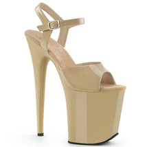PLEASER FLAM809/CR/M Sexy 8&quot; Heel Cream Tall Platform Ankle Strap Stripper Shoes - £47.91 GBP