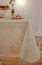 Valentines Day Vinyl Tablecloth 60 x 102 - Pink Hearts with Gold on White NEW - £9.15 GBP