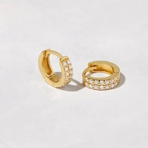 Redondo Imitación Diamante 2-Row Aro Huggies Earrings Oro Amarillo Chapa... - $73.44