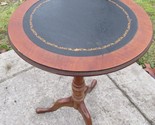 Antique pedestal side stand SOLID WALNUT round table old ESTATE SALE lea... - $215.04