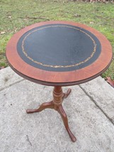 Antique pedestal side stand SOLID WALNUT round table old ESTATE SALE leather - £171.89 GBP