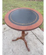 Antique pedestal side stand SOLID WALNUT round table old ESTATE SALE lea... - £169.10 GBP