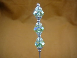 (u70-57) Light green faceted glass 3 bead silver hatpin Pin hat pins lov... - £8.15 GBP