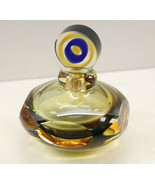 Beautiful Crystal Art Glass Perfume Bottle Amber Glass With Blue Accent ... - $37.59