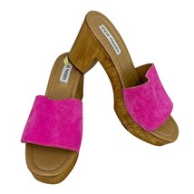 Steve Madden Neon Pink Block Heels Slides Sandals 9 Platform - $50.00