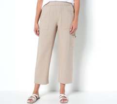 Susan Graver Pure Easy Linen Utility Crop Pants- Flax, Tall Large - £21.53 GBP