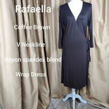 Rafaella Brown V Neckline Long Sleeve Wrap Dress Size S - $14.00