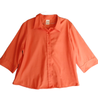 Blair Women&#39;s L Button Up Shirt Orange 3/4 Sleeves Polyester Blend - $12.16