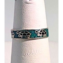 925 Sterling Silver &amp; Enamel Turtle Ring Band. Size 5.25. Sky - $554.73 MXN