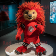 Red Porcupine mascot costume character dressed with a Rash Guard and Foot pads - £998.24 GBP