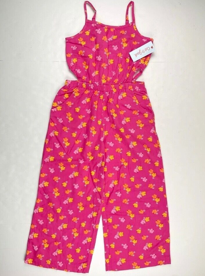 Cat & Jack Girls' Sleeveless Jumpsuit Pink Floral Romper Pants with Side Cut-Out