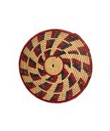 Vintage Handwoven Coil Basket Bowl Red Black Natural Geometric Pattern 14” - $64.80