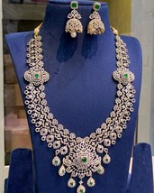 Indian Bollywood Style Gold Plated Chain CZ Long Necklace Haram Jewelry Set - £215.88 GBP