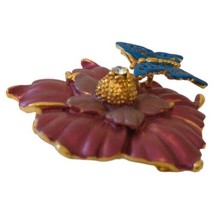 Animated Jiggly Butterfly Brooch Pin Hibiscus Enameled Cottagecore Fairy Garden - $24.74