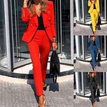 Autumn &amp; Winter Solid Color Two-piece Suit Set Jacket + Pants - £44.79 GBP