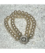 Vintage Double-Strand Faux-Pearl Bracelet with Rhinestone Clasp - $24.75