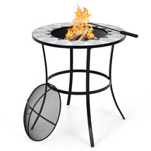 23.5 Inches Round Fire Pit Table with Mesh Cover and Fire Poker - Color: Black - $138.49