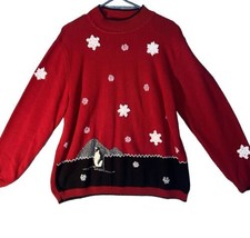 Alfred Dunner Christmas Sweater Red Womens Size XL Pullover Holiday Penguin - $18.70