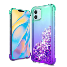 Two-Tone Glitter Quicksand Case Cover for iPhone 12/12 Pro 6.1" GREEN/PURPLE - $7.66