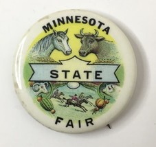 Vintage Minnesota State Fair Button Pin Early 1970s Pinback 1.75&quot; Cow Horses - £15.62 GBP