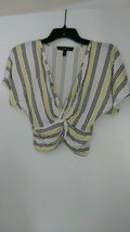 Derek Heart Juniors White/Yellow/Black stripes Twist front Flutter sleev... - £4.71 GBP