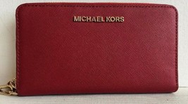 New Michael Kors Jet Set Travel Large Flat phone case Leather Scarlet - $74.01