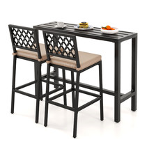 3PCS Patio Dining Table Set Outdoor Metal Bar Table &amp; Chairs Set w/ Cushion - $455.99