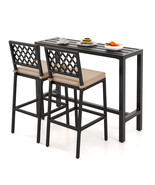 3PCS Patio Dining Table Set Outdoor Metal Bar Table &amp; Chairs Set w/ Cushion - £334.19 GBP