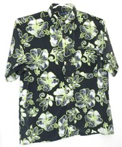 Sideout Surfer Hawaiian Floral Pattern Dark Green Men&#39;s Short Sleeve Shirt XL - £24.35 GBP