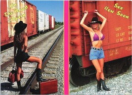 On The Road Again See You Soon Postcard Risque 90&#39;s 80&#39;s Pinup train car... - $11.81
