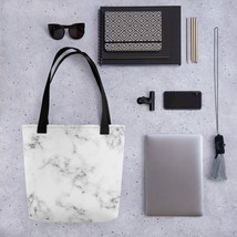 Marble Effect Abstract Design Monochrome White &amp; Black Tote Bag - £17.14 GBP