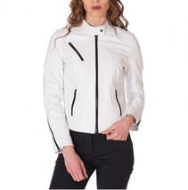 Leather Jacket Women S White Size Womens M Coat Motorcycle Biker Moto Small U 20 - £44.84 GBP+