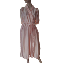 Vtg JCPenney Misses Robe Lg Pink Long Length Short Sleeves Beth Michaels Ruffles - £22.33 GBP